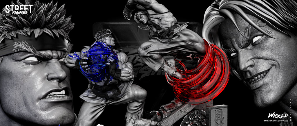 Street Fighter Ken vs Ryu Diorama 3D STL
