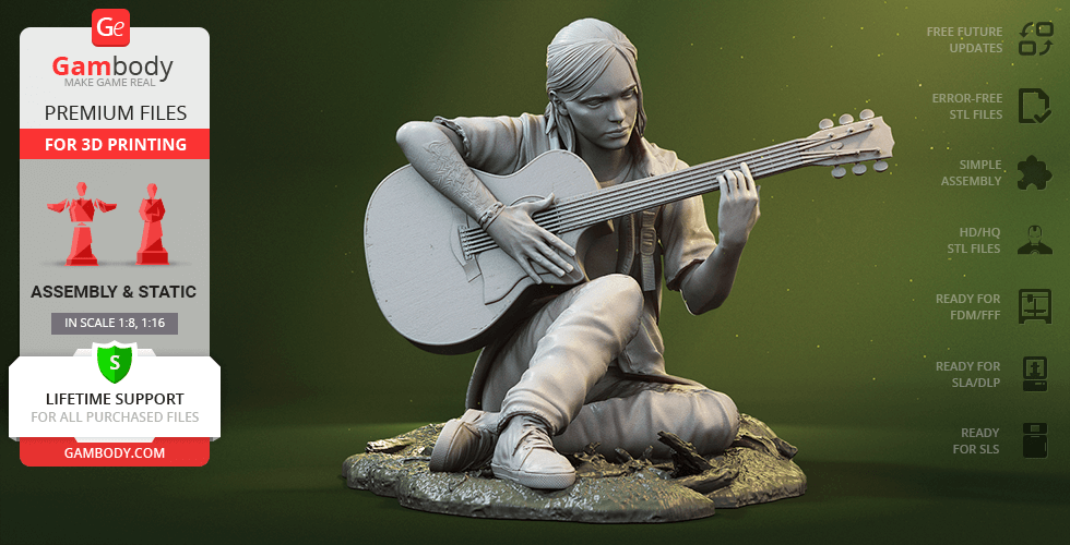 Ellie with guitar The last of us 3D STL